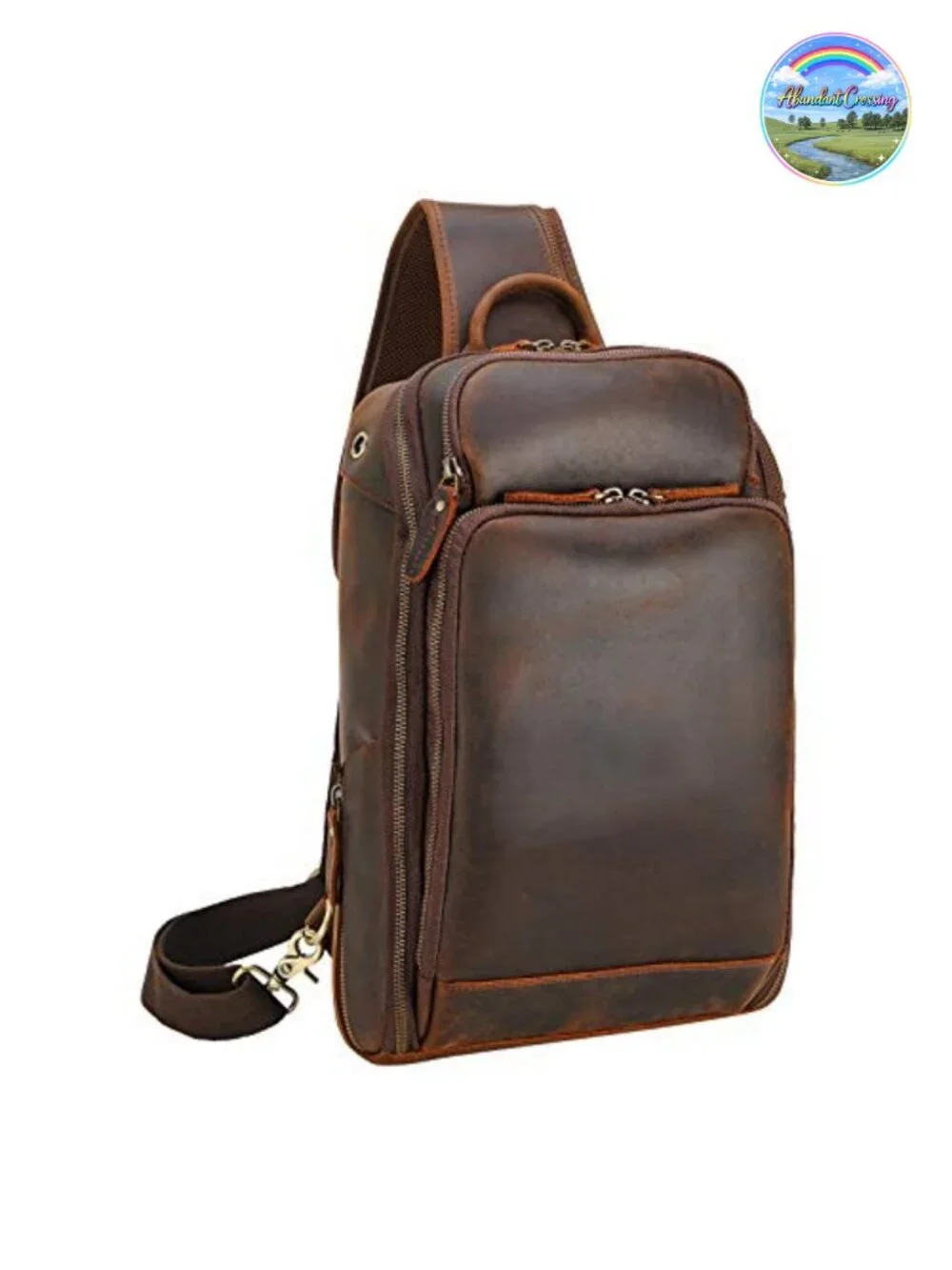 Men's Leather Sling Backpack Travel Hiking Daypack with YKK Zippers